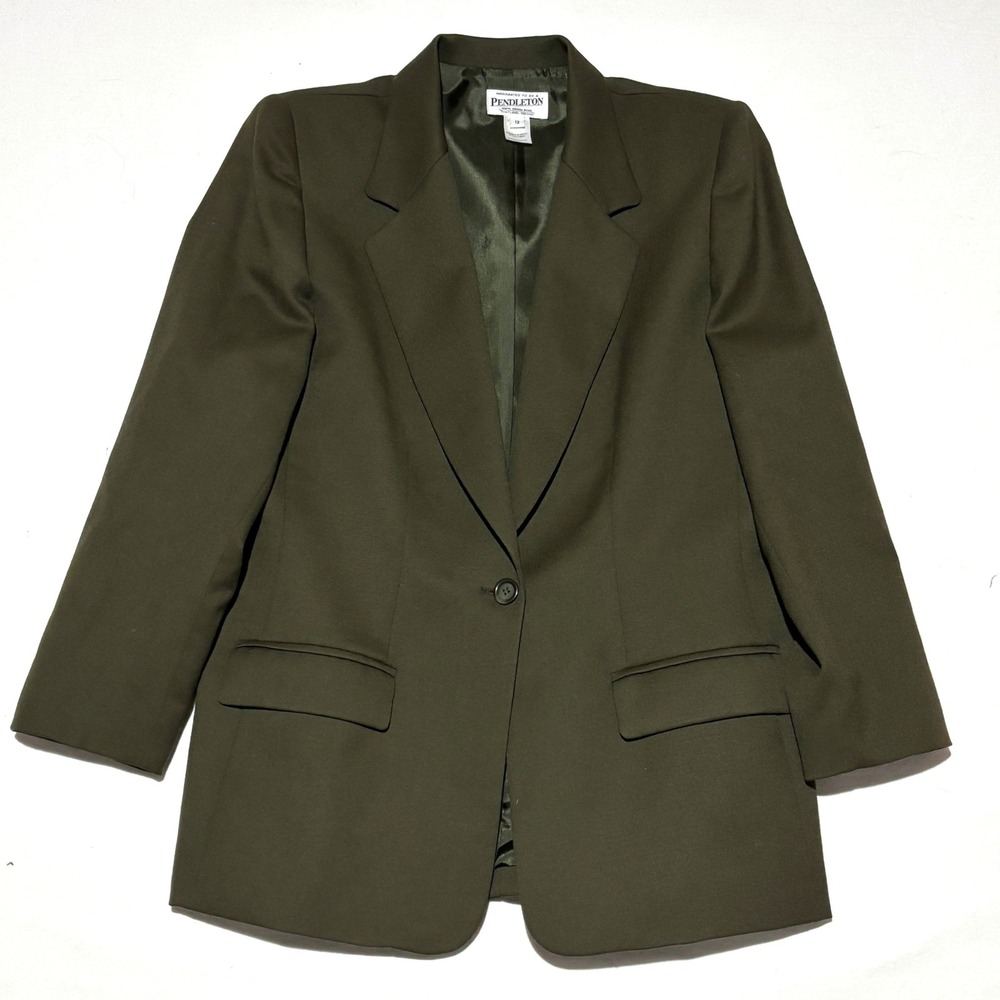 Pendleton Blazer Womens 12 Olive Green 100% Virgin Wool Single Button